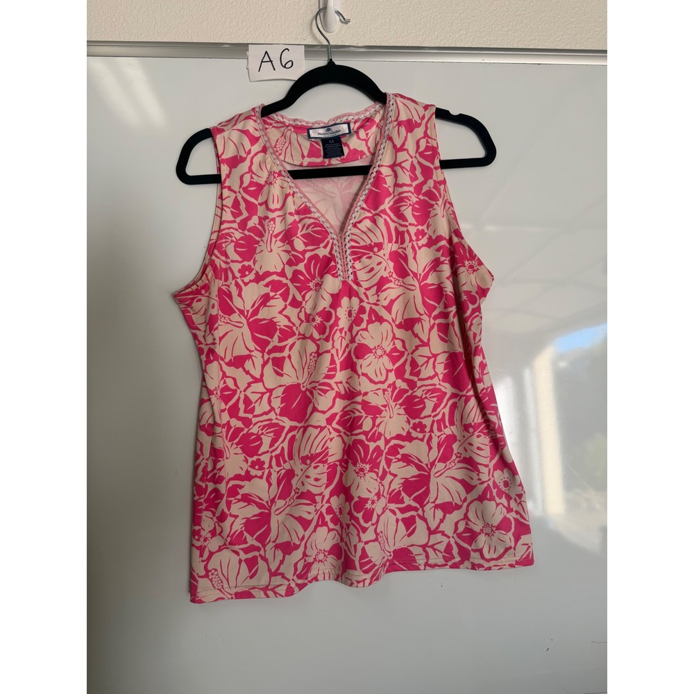 Island Collection Stella Parker Pink Hibiscus Floral V-Neck Sleeveless Top M